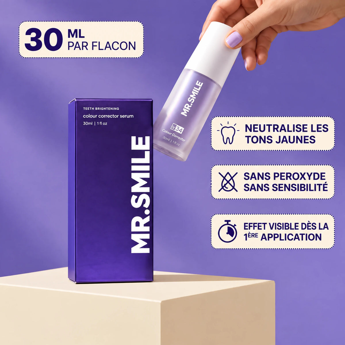 MR.SMILE Sérum correcteur 30 ml - Neutralise les tons jaunes, sans peroxyde